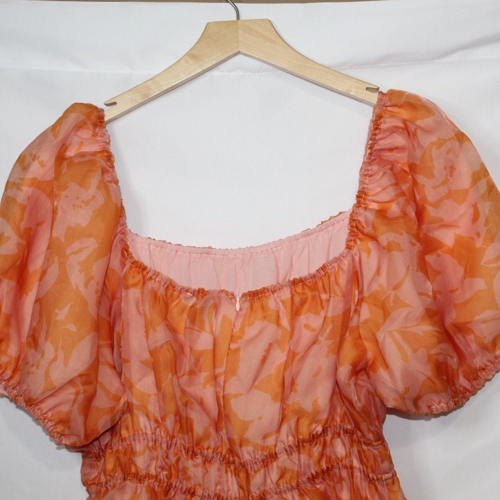 Arula women's dress size XL Sonya orange organza floral mini puff sleeve summer - Picture 10 of 12
